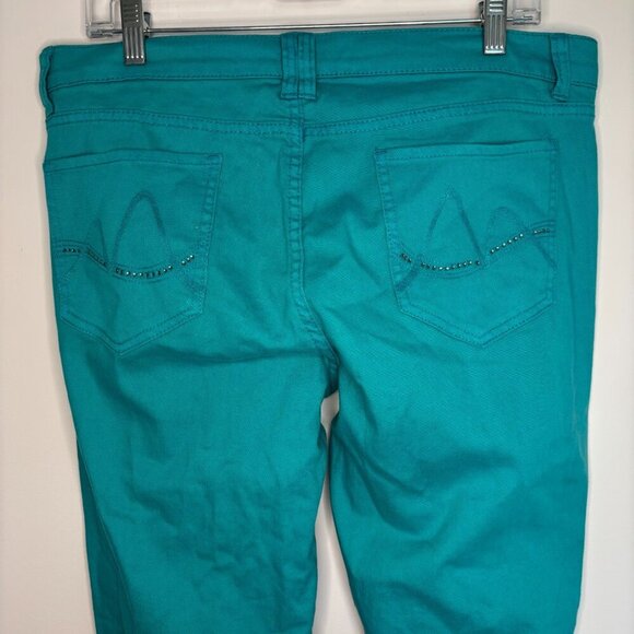 NY&C NEW Sits at Lower Waist Skinny Jean Women 12 Teal Rhinestones Stretch - Picture 4 of 10